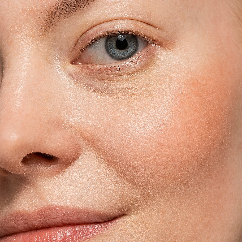 Vrouw brengt LiftLijn collageen serum aan - voor en na resultaat zichtbaar